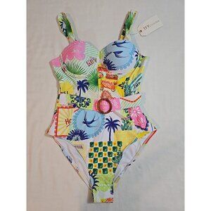 TFY Collection one piece colorful swim suit belted size M Molded cups‎ New